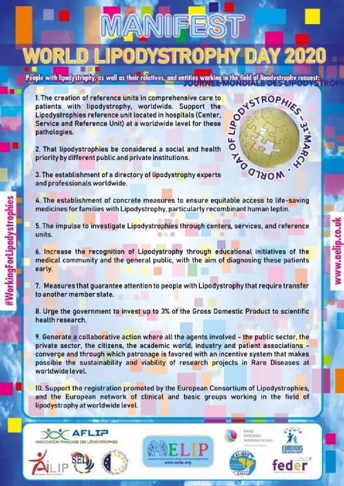 AELIP commemorates the WORLD LIPODYSTROPHY DAY by claiming the Decalogue of priority needs for people and families living with Infrequent Lipodystrophy