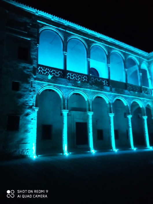 El Patio del Castillo Palacio de los Ribera de Bornos, se iluminó de color turquesa con motivó del Día Mundial de las Lipodistrofias 