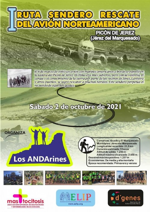 Los Andarines conquistan la ruta del Sendero del rescate avión norteamericano en Jerez del Marquesado (Granada)