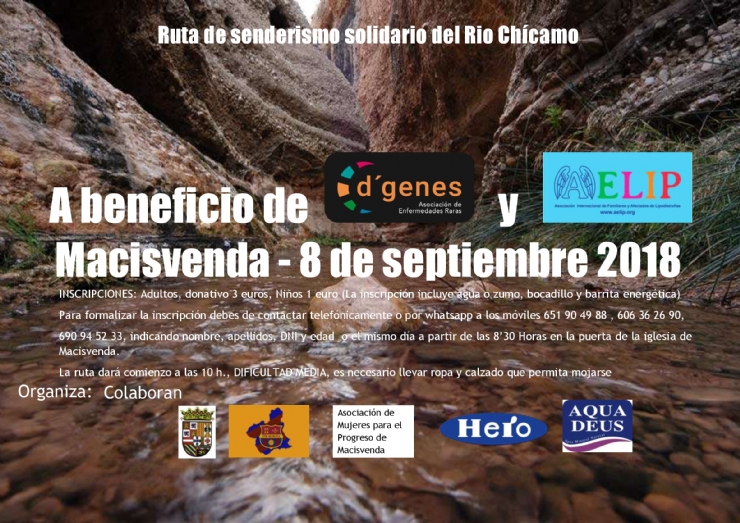 La Peña Barcelonista de Macisvenda organiza una Ruta de senderismo solidario del Río Chícamo, a beneficio de AELIP y D´Genes, que tendrá lugar el próximo 8 de septiembre
