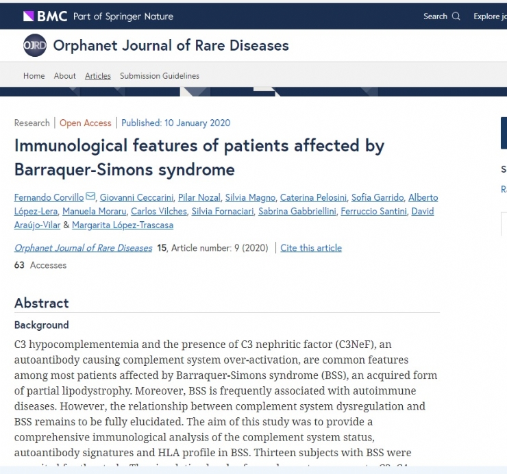 Un estudio internacional publicado en la revista Orphanet Journal of Rare Diseases ha caracterizado el perfil inmunológico en pacientes con el síndrome de Barraquer-Simons