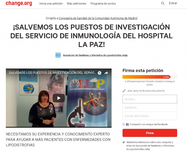 AELIP lanza una petición en change.org para salvar los puestos de investigación del Servicio de Inmunología del Hospital de La Paz en Madrid