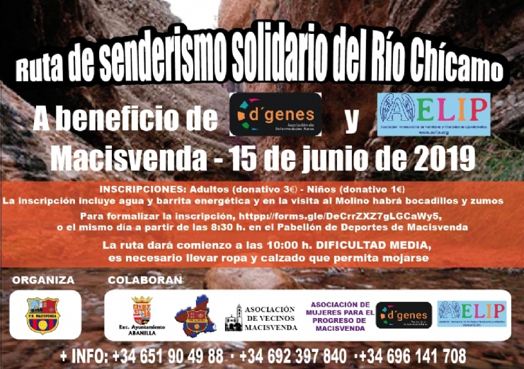 La Peña Barcelonista de Macisvenda organiza el 15 de junio la Ruta de Senderismo solidario del Río Chícamo , a beneficio de AELIP y D´Genes