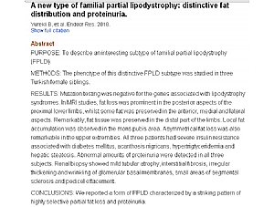 Interesante artículo sobre un nuevo subtipo de lipodistrofia parcial publicado en la revista Endocrine Research