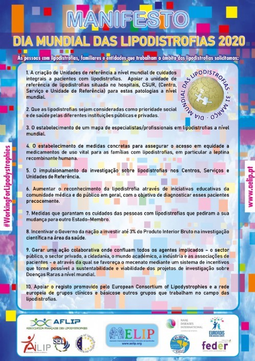 AELIP comemora o DIA MUNDIAL DA LIPODISTROFIA reivindicando o Decálogo das necessidades prioritárias para as pessoas e famílias que vivem com Lipodistrofia Infrequente