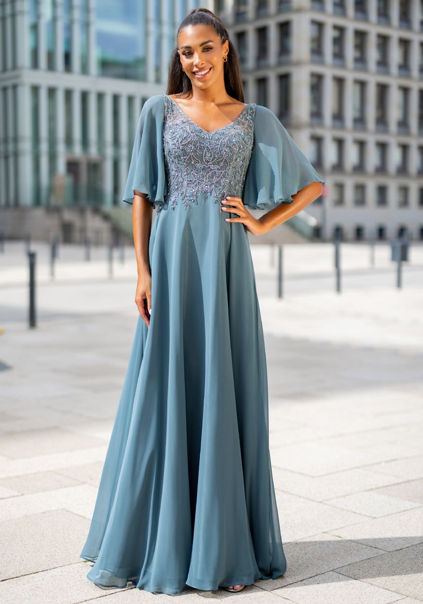 Vestido de pedrería azul pizarra