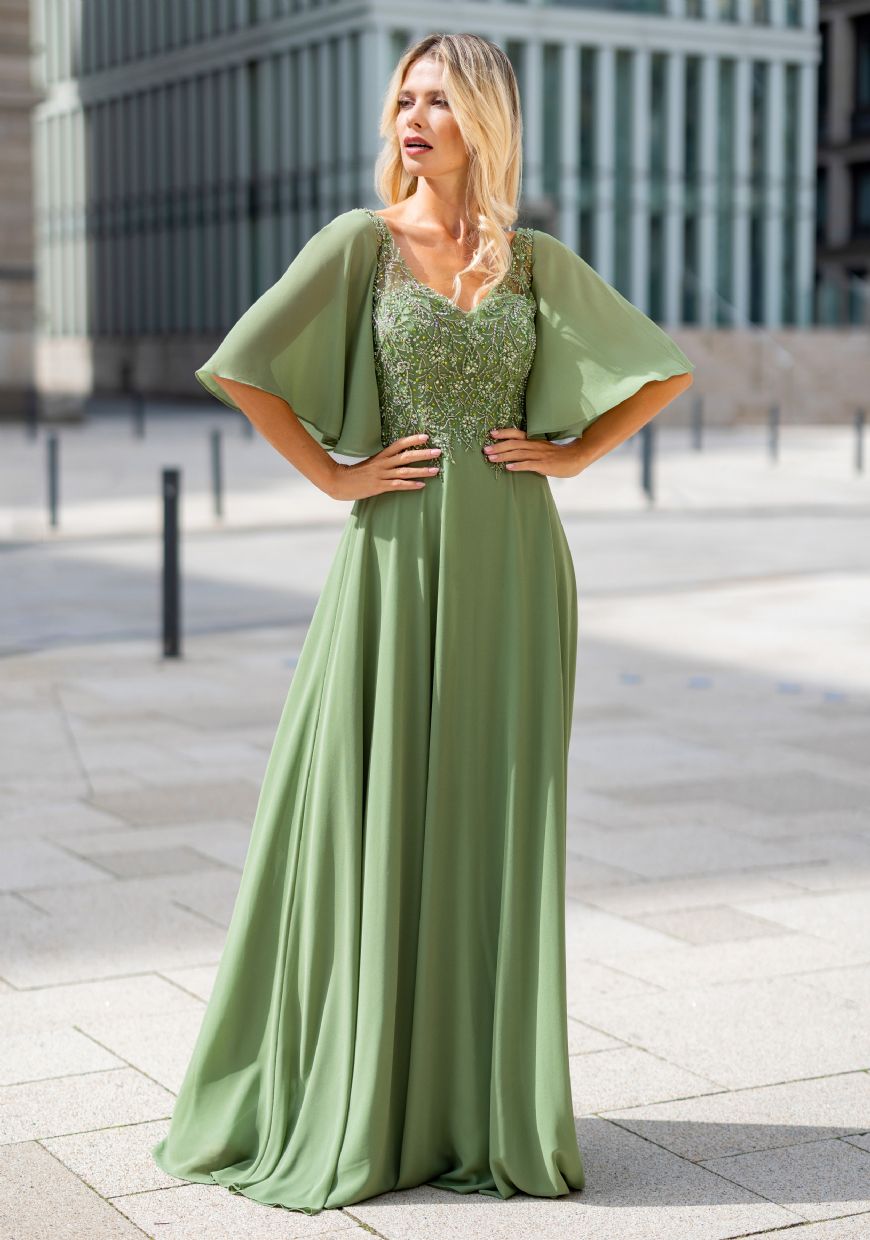 Vestido de pedrería verde bosque