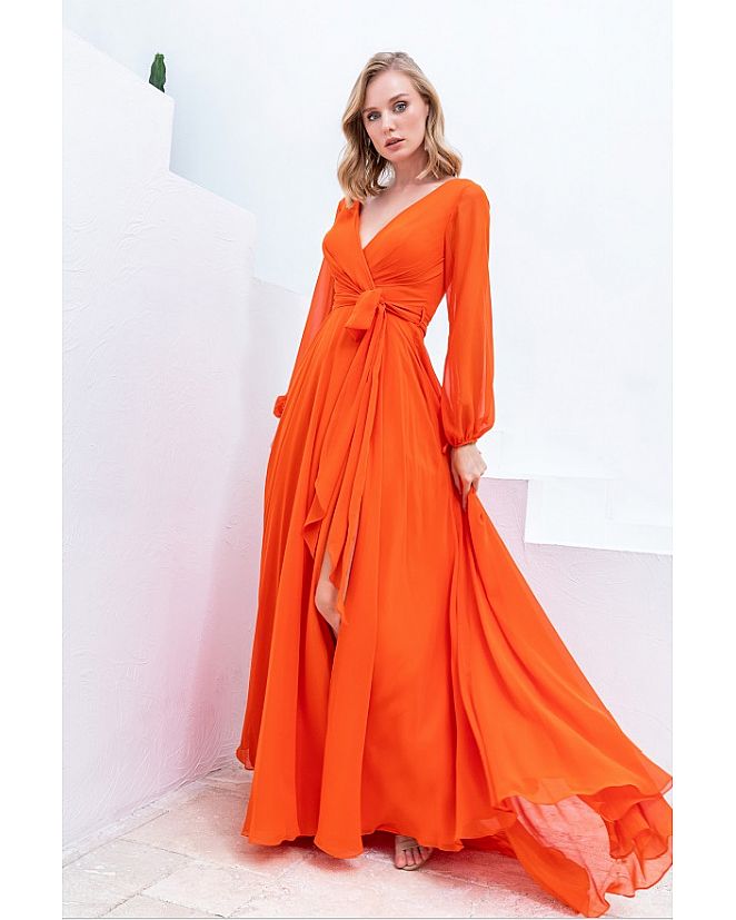 Producto: Vestido largo fiesta gasa naranja