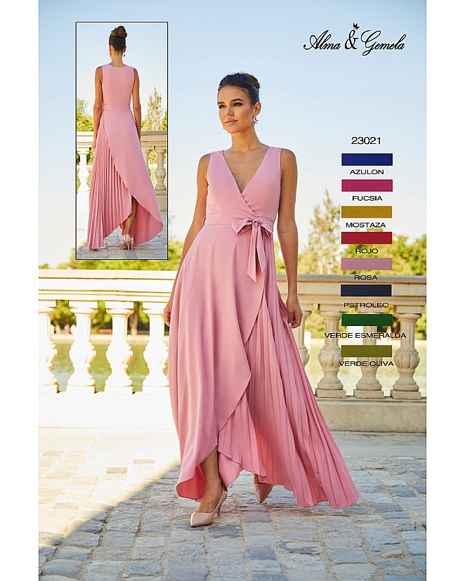 Producto: VESTIDO DE FIESTA ROSA PALO CON FALDA PLISADA