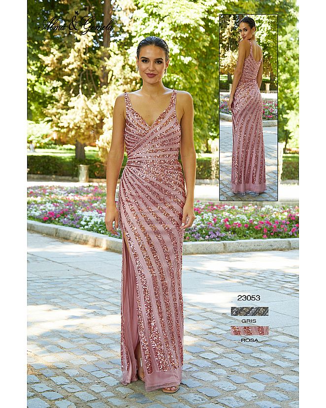 Producto: VESTIDO LARGO EN PEDRERIA ROSA PALO