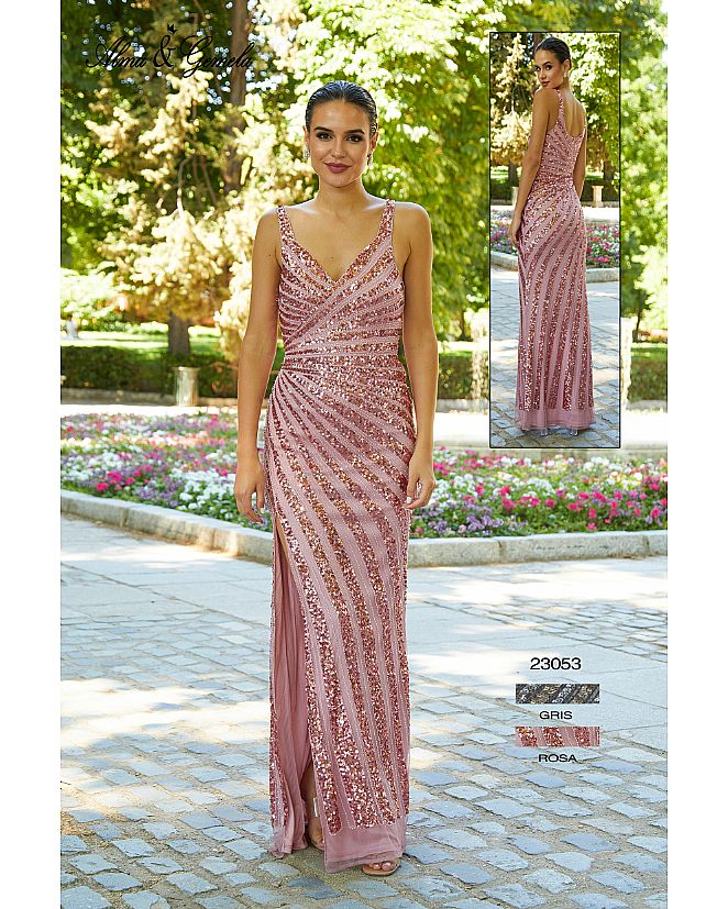 Producto: VESTIDO LARGO EN PEDRERIA ROSA PALO