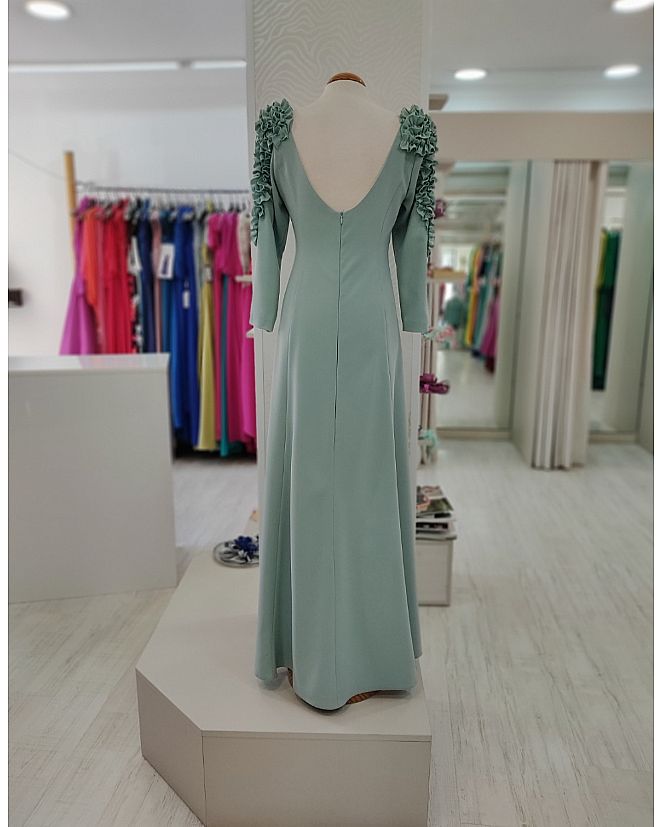 VESTIDO VERDE PASTEL MANGA LARGA  - Foto 1