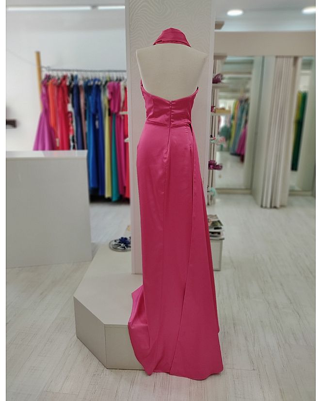 VESTIDO FUCSIA ASIMÉTRICO SIN TIRANTES  - Foto 1