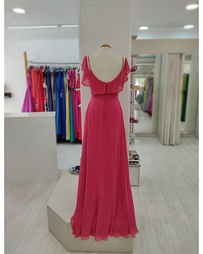 VESTIDO FUCSIA FALDA DE VUELO TIRANTES - Foto 1