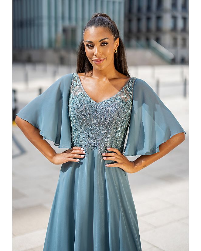 VESTIDO LARGO FALDA CAPA Y CUERPO PEDRERÍA - Foto 1