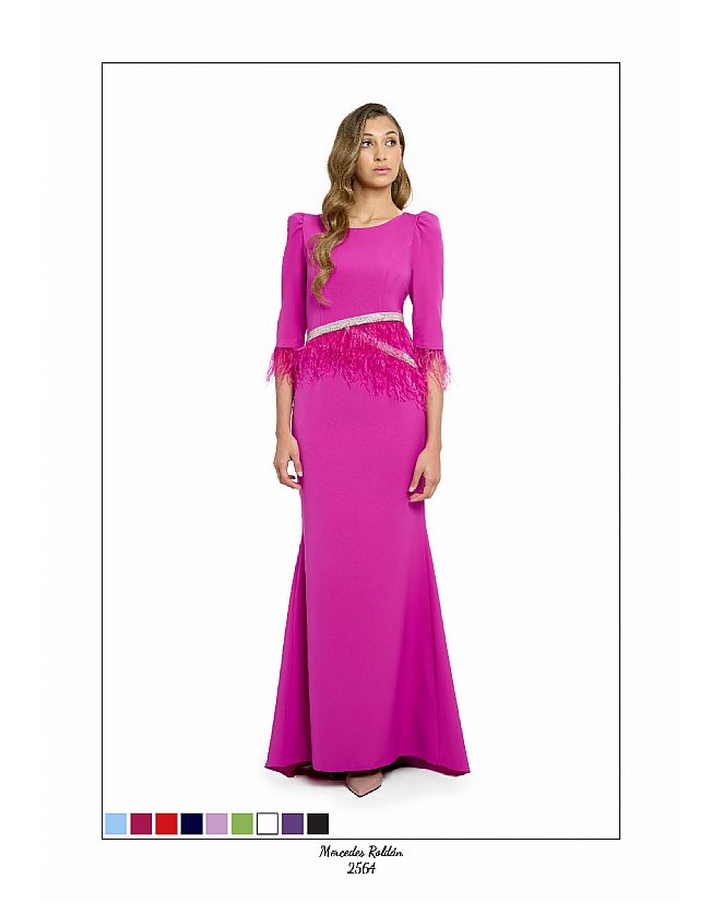Producto: VESTIDO LARGO PEDRERIA Y PLUMAS
