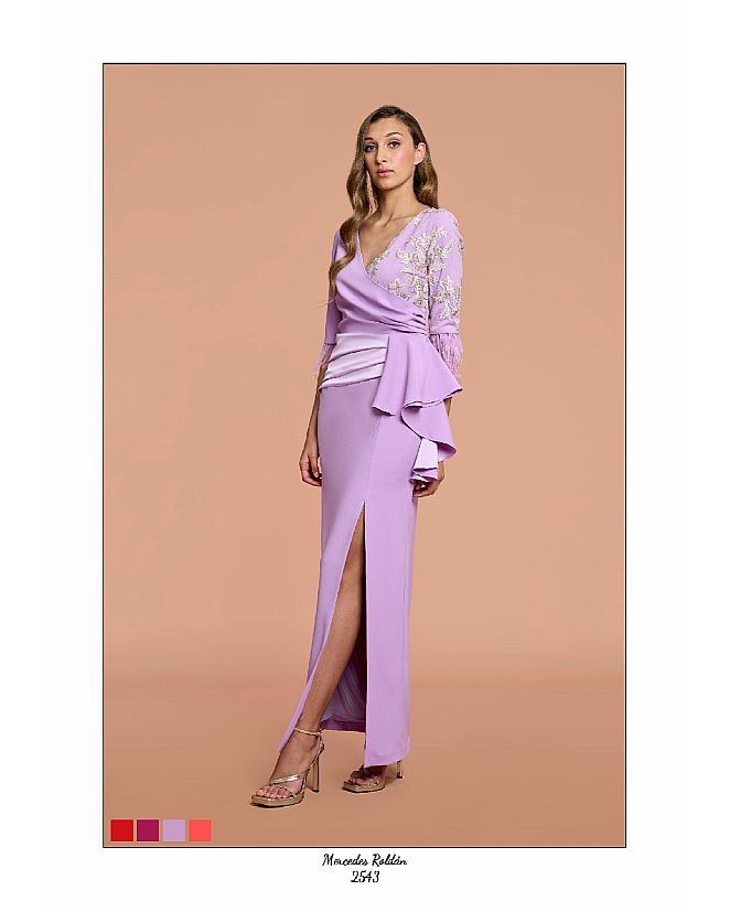 Producto: VESTIDO MERCEDES ROLDAN MALVA Y CHAMPAN