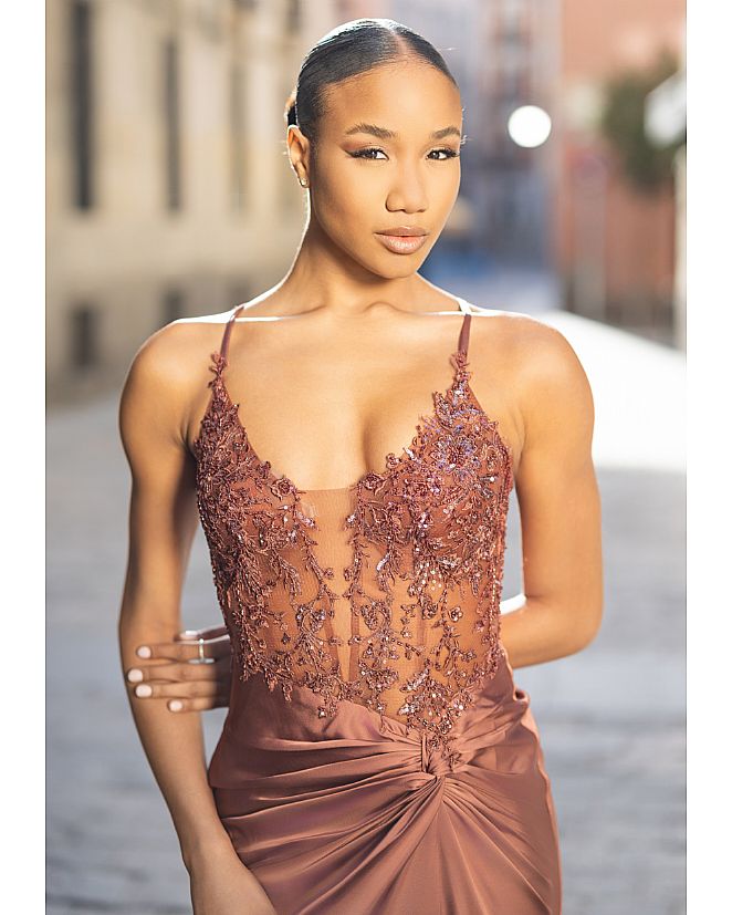 Vestido de pedrería terracota - Foto 1