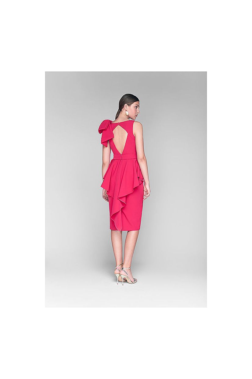 Vestido color fresa con falda entubada con volante  - Foto 1