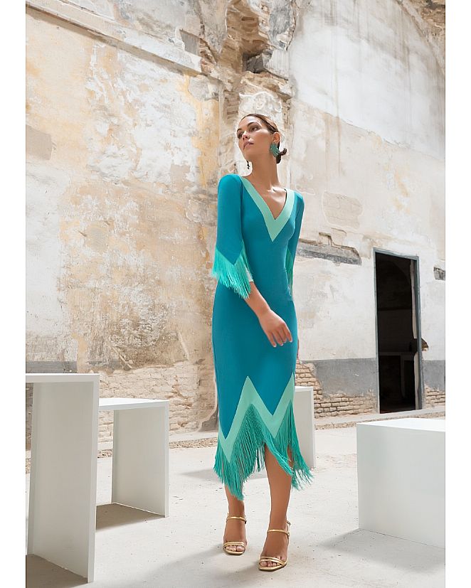 Producto: Vestido corto de ceremonia con flecos azul/verde