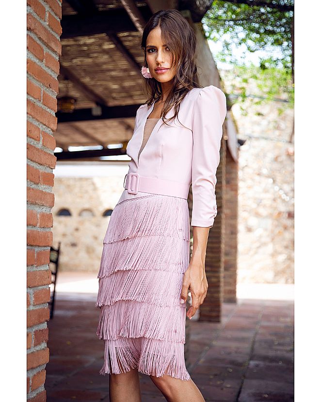 VESTIDO FLECOS TONO ROSA