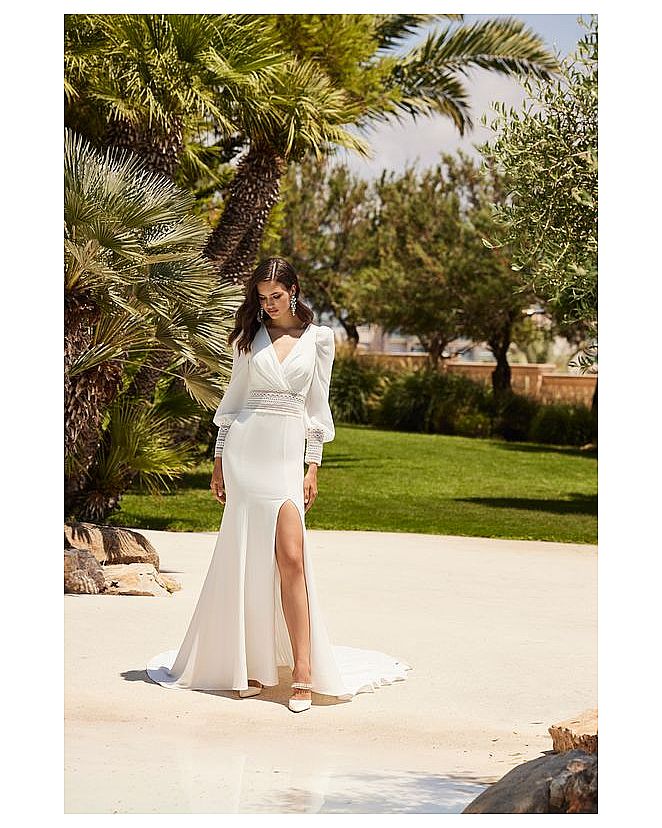 VESTIDO SIRENA CON MANGAS DE GASA - Foto 3
