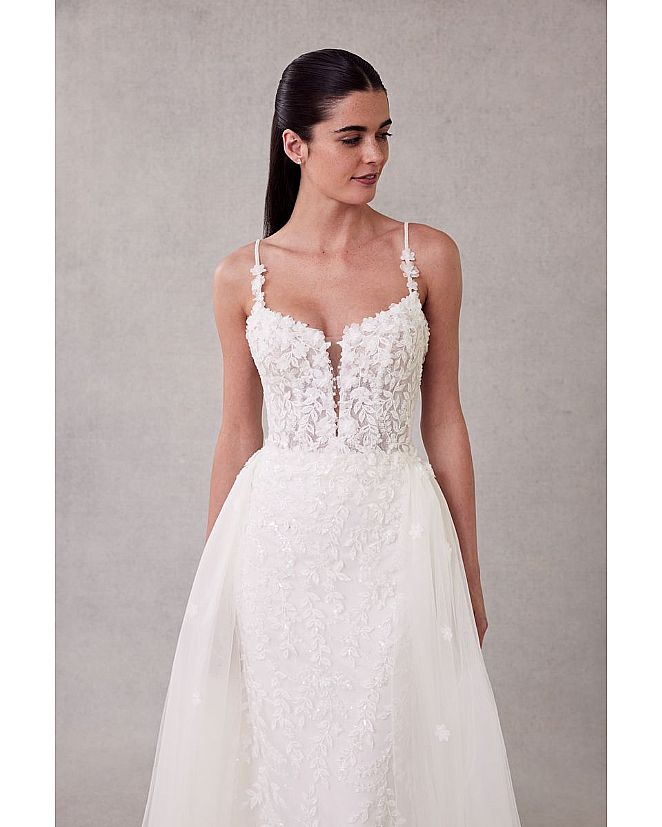 VESTIDO CORTE SIRENA CON SOBREFALDA DE TUL - Foto 1