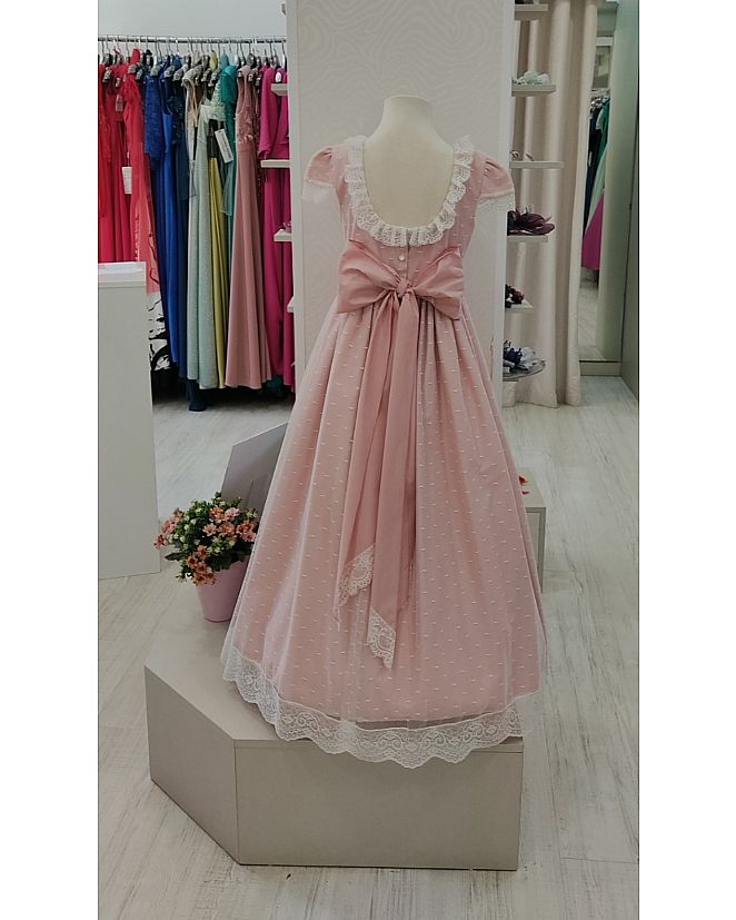 VESTIDO DE COMUNIÓN EN ROSA CON PUNTILLA  - Foto 1