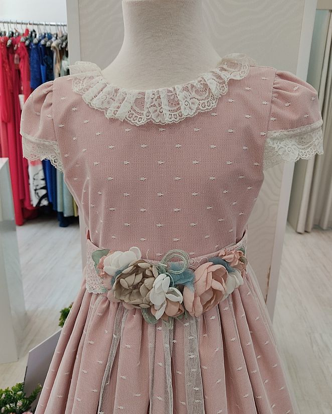 VESTIDO DE COMUNIÓN EN ROSA CON PUNTILLA  - Foto 2