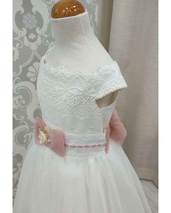VESTIDO DE COMUNIÓN CON FAJÍN BLANCO Y ROSA - Foto 1