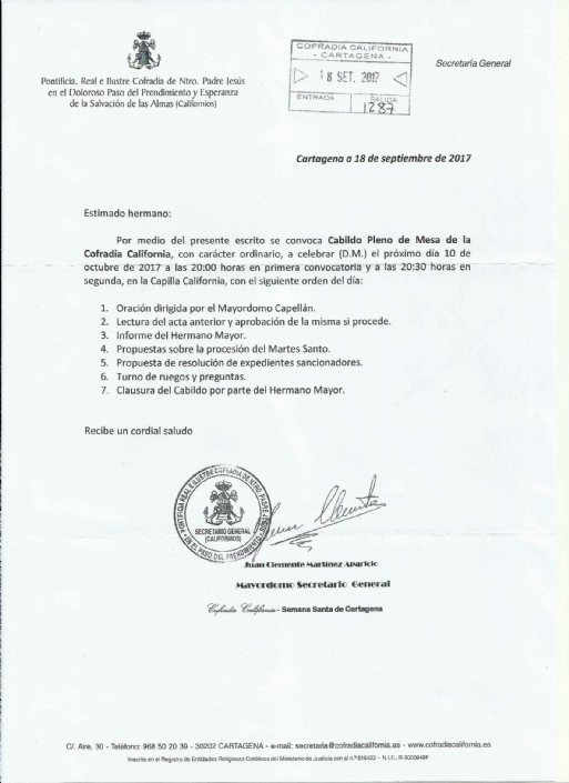 Cabildo Pleno de Mesa Cofradía California