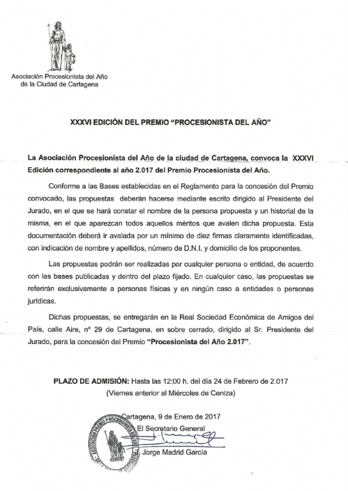 La Asociación Procesionista del Año convoca su premio anual. La Asociación Procesionista del Año convoca su premio anual.