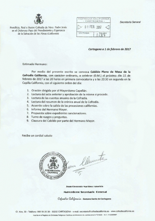 Cabildo Pleno de Mesa Cofradia California