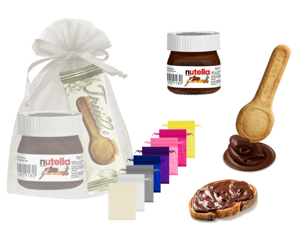 Bote mini nutella (25 gr.) + galleta cuchara (ID-0030) + bolsa de tul  (9967)*