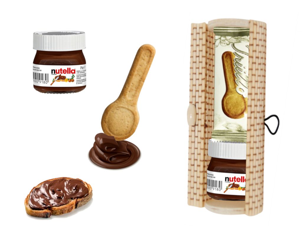 Bote mini nutella (25 gr.) + galleta cuchara (ID-0030) + caja madera (8520)*