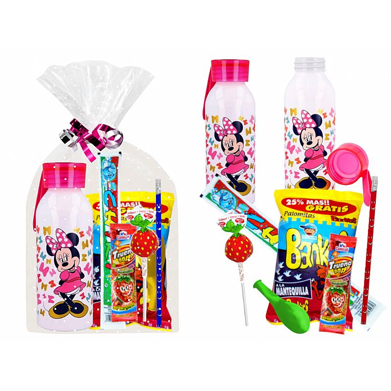 Botella aluminio Minnie con golosinas