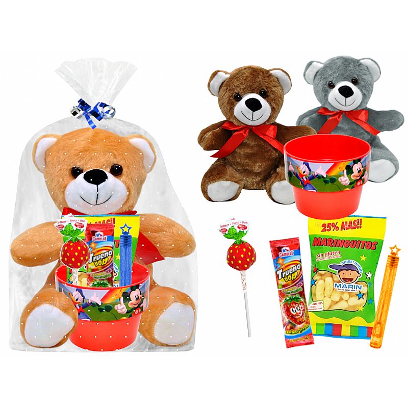 Peluche oso + cubo macetero pvc