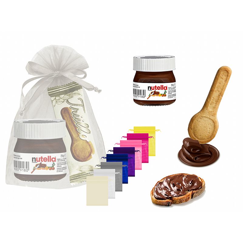 Bote mini nutella (25 gr.) + galleta cuchara (ID-0030) + bolsa de tul (9967)*