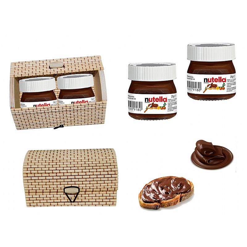 2 botes mini nutella 25 gr. + caja madera (8519)*