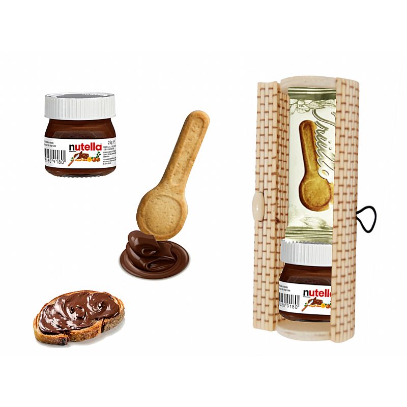 Bote mini nutella (25 gr.) + galleta cuchara (ID-0030) + caja madera (8520)*