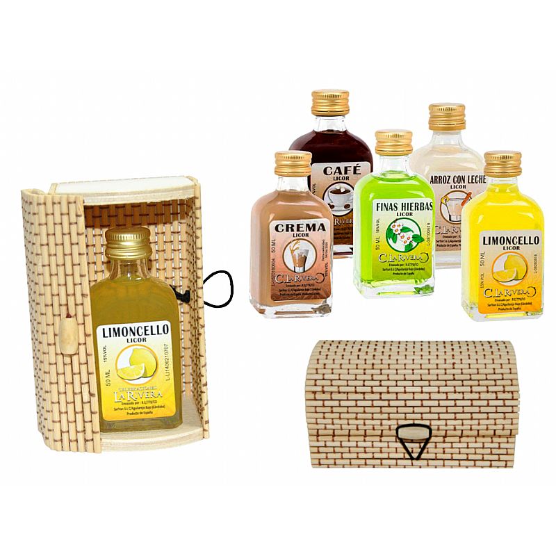 Licor frasca mini (5 cl.) + caja de madera (8519)*