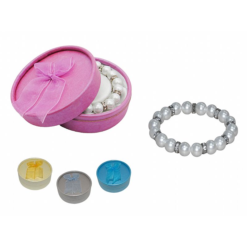 Pulsera de perlas blancas con brillantes + caja con lazo (8515)*