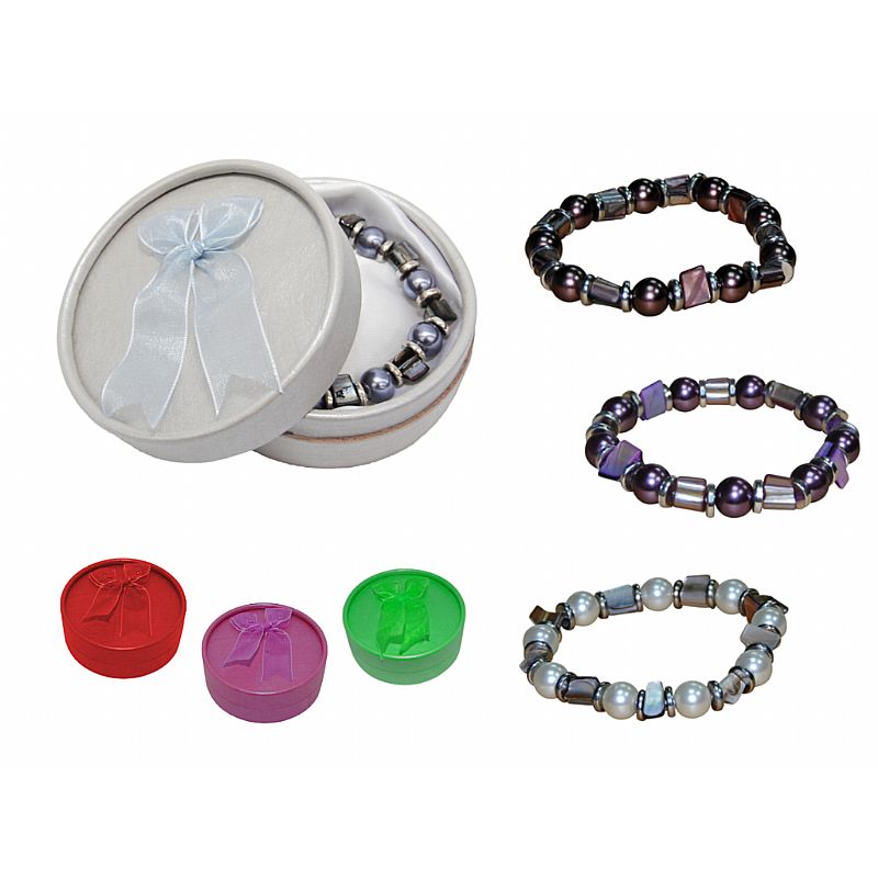 Pulsera de perlas de color + caja con lazo (8515)*