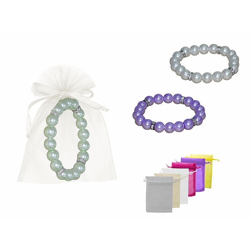 Pulsera de perlas blancas / colores con brillantes + bolsa de tul (8942)*