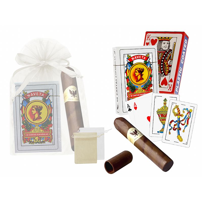 Baraja de cartas + puro de chocolate (ID-0001) + bolsa de tul (8943)*