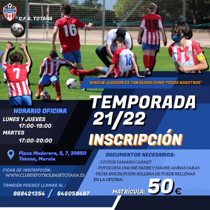 ABIERTO PLAZO INSCRIPCION TEMPORADA 2021-2022