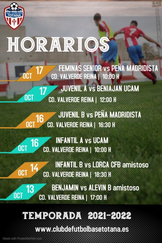 CALENDARIO HORARIOS NUESTROS EQUIPOS