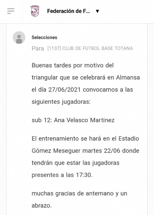 CONVOCADA ANA VELASCO CON LA SELECCION MURCIANA