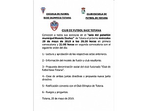 CONVOCATORIA PRESENTACION ACUERDO ENTRE  CLUB FUTBOL BASE