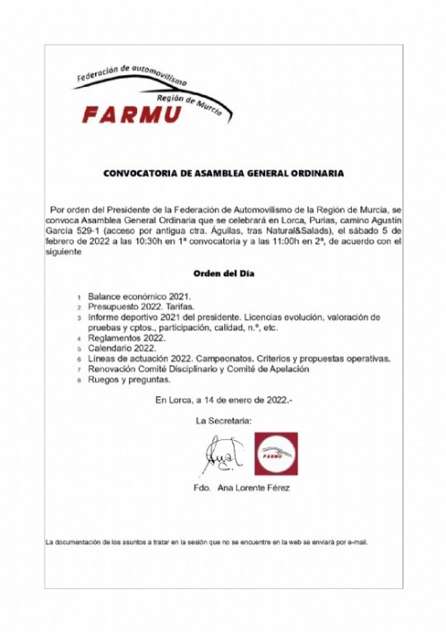 Asamblea general ordinaria FARMU Asamblea general ordinaria FARMU
